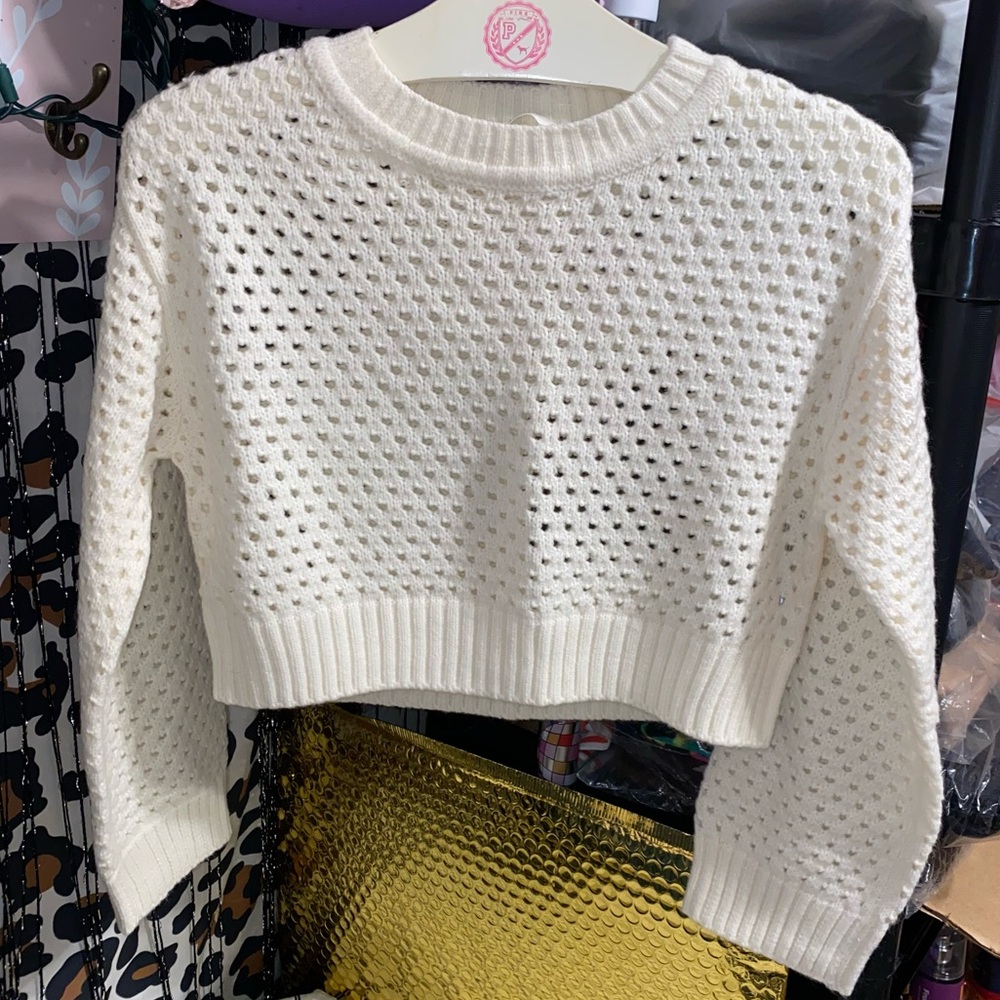 H&M GIRLS OPEN KNIT LONG SLEEVE CROPPED CROCHET